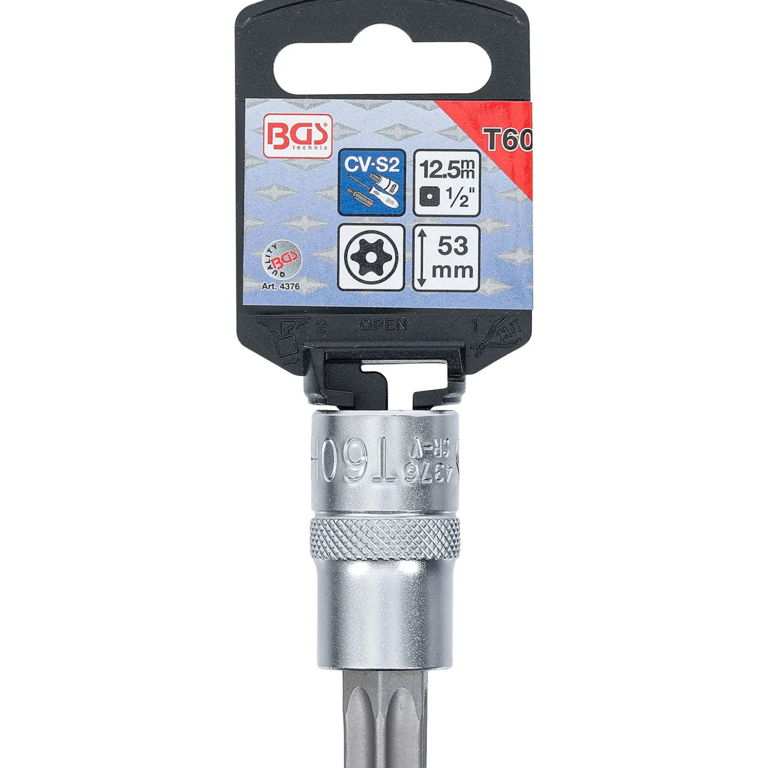 BGS Bit-Einsatz Antrieb Innenvierkant 12,5 mm (1/2") T-Profil (für Torx) mit Bohrung T60 - 4376