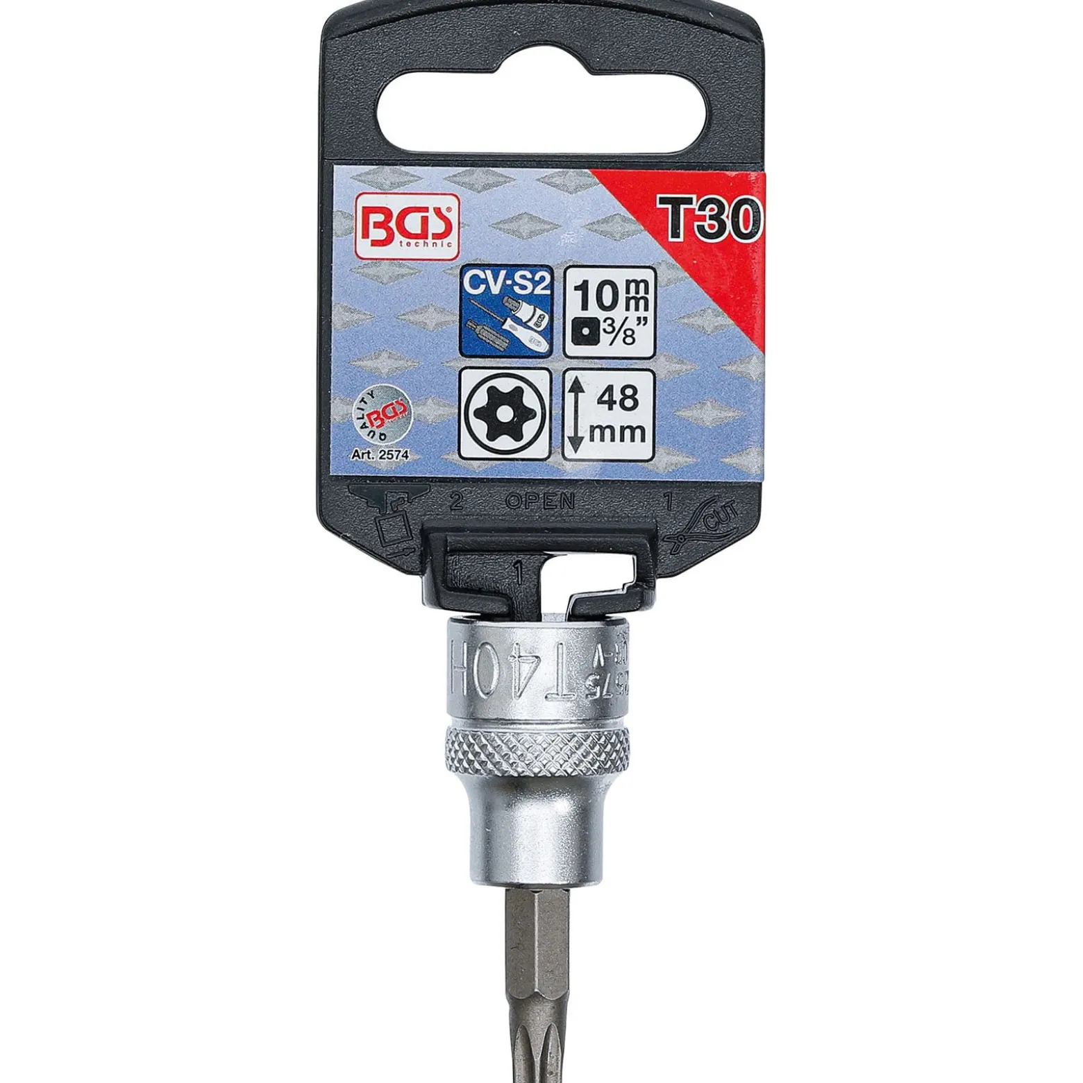 BGS Bit-Einsatz Antrieb Innenvierkant 10 mm (3/8") T-Profil (für Torx) mit Bohrung T30 - 2574