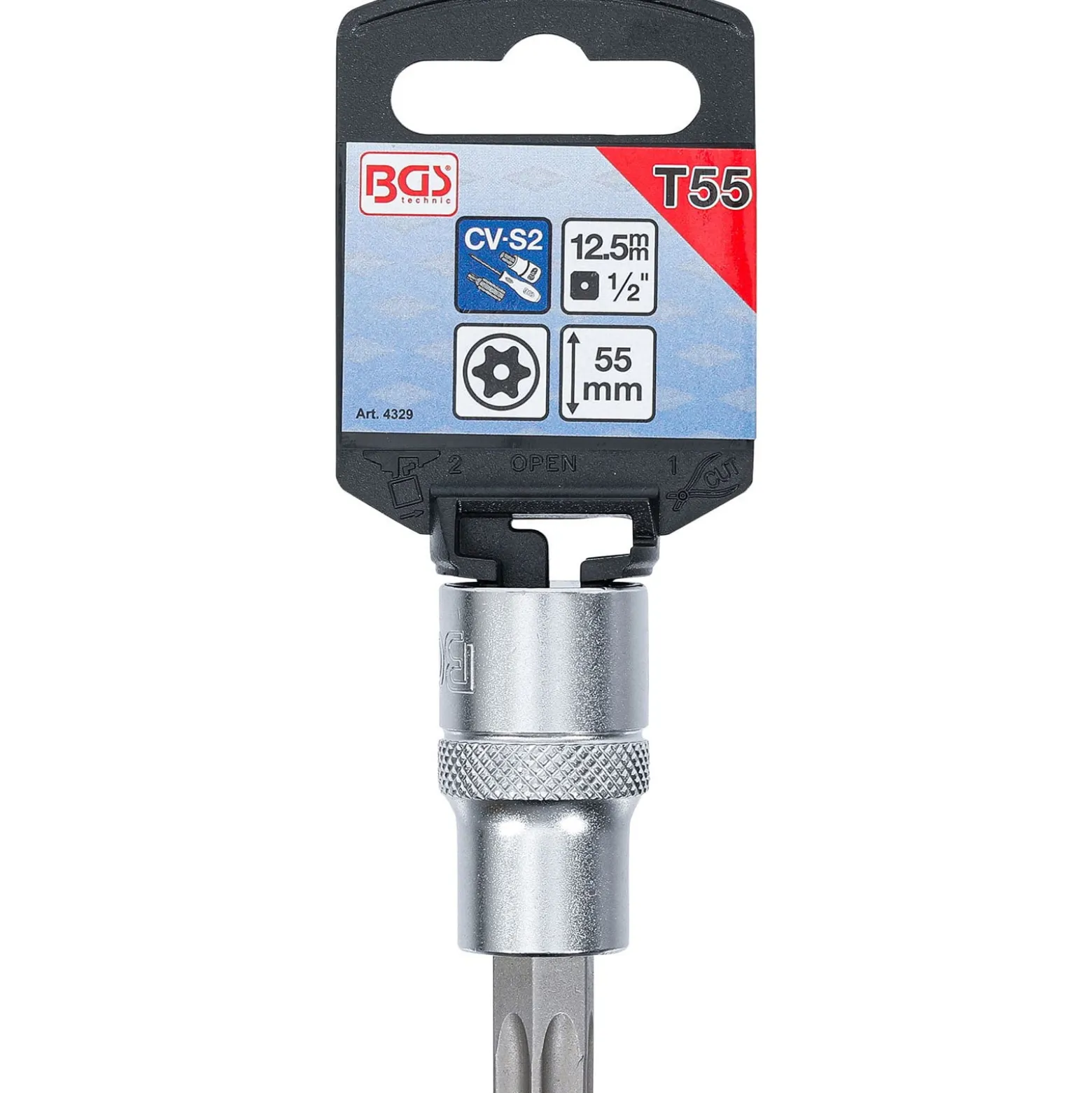 BGS Bit-Einsatz Antrieb Innenvierkant 12,5 mm (1/2") T-Profil (für Torx) mit Bohrung T55 - 4329