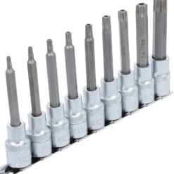 BGS Bit-Einsatz-Satz Antrieb Innenvierkant 12,5 mm (1/2") T-Profil (für Torx) mit Bohrung 9tlg. - 5178