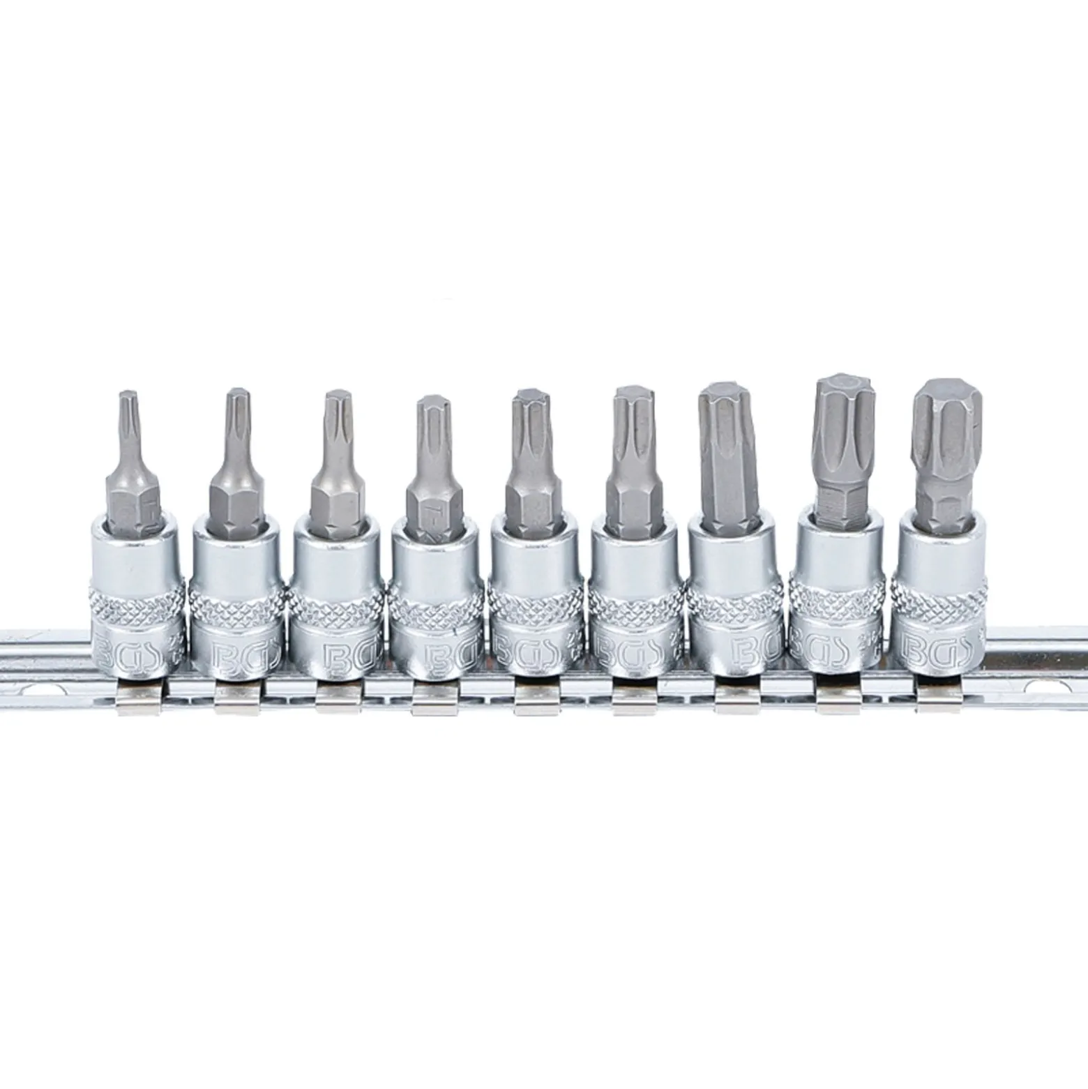 BGS Bit-Einsatz-Satz Antrieb Innenvierkant 6,3 mm (1/4") T-Profil (für Torx) T10 - T50 9tlg. - 2164