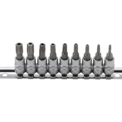 BGS Bit-Einsatz-Satz Antrieb Innenvierkant 6,3 mm (1/4") T-Profil (für Torx) mit Bohrung T10 - T50 9tlg. - 2165