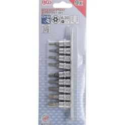 BGS Bit-Einsatz-Satz Antrieb Innenvierkant 6,3 mm (1/4") T-Profil (für Torx) mit Bohrung T10 - T50 9tlg. - 2165