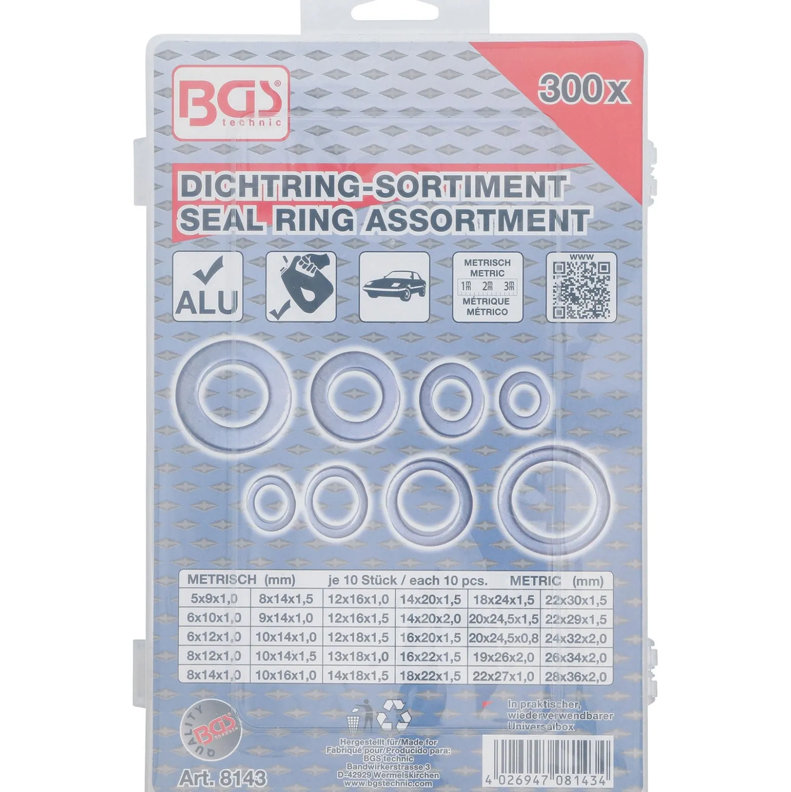 BGS Dichtring-Sortiment Aluminium 300tlg. - 8143