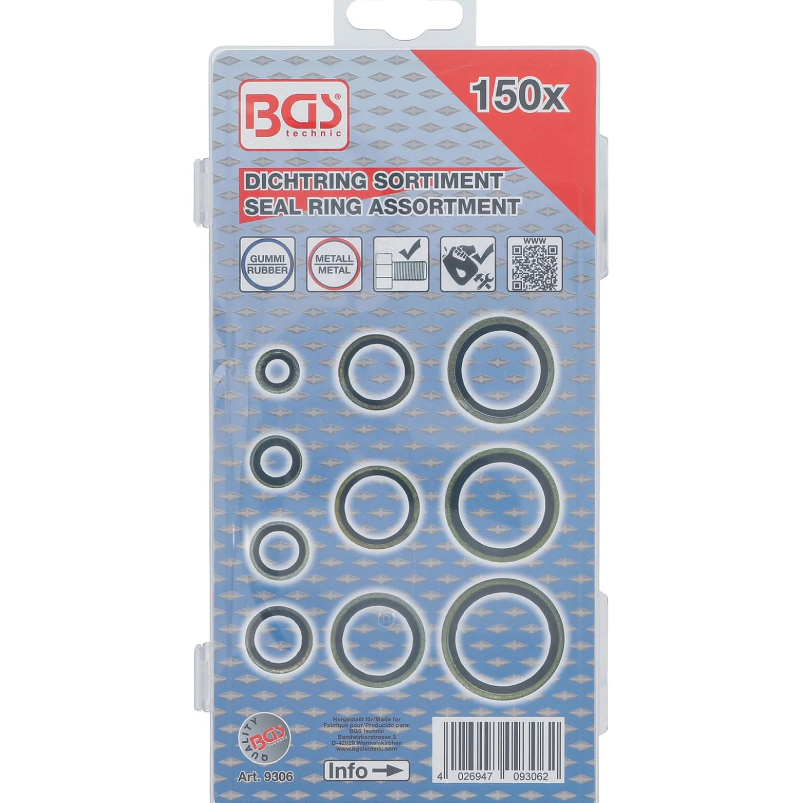 BGS Dichtring-Sortiment Metall mit Gummi-Dichtwulst 150tlg. - 9306