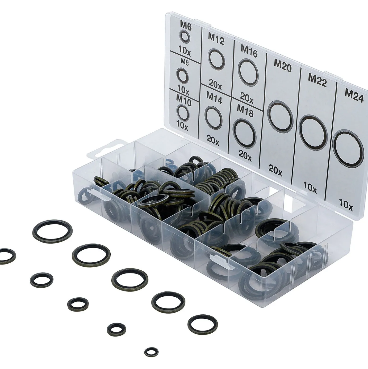BGS Dichtring-Sortiment Metall mit Gummi-Dichtwulst 150tlg. - 9306