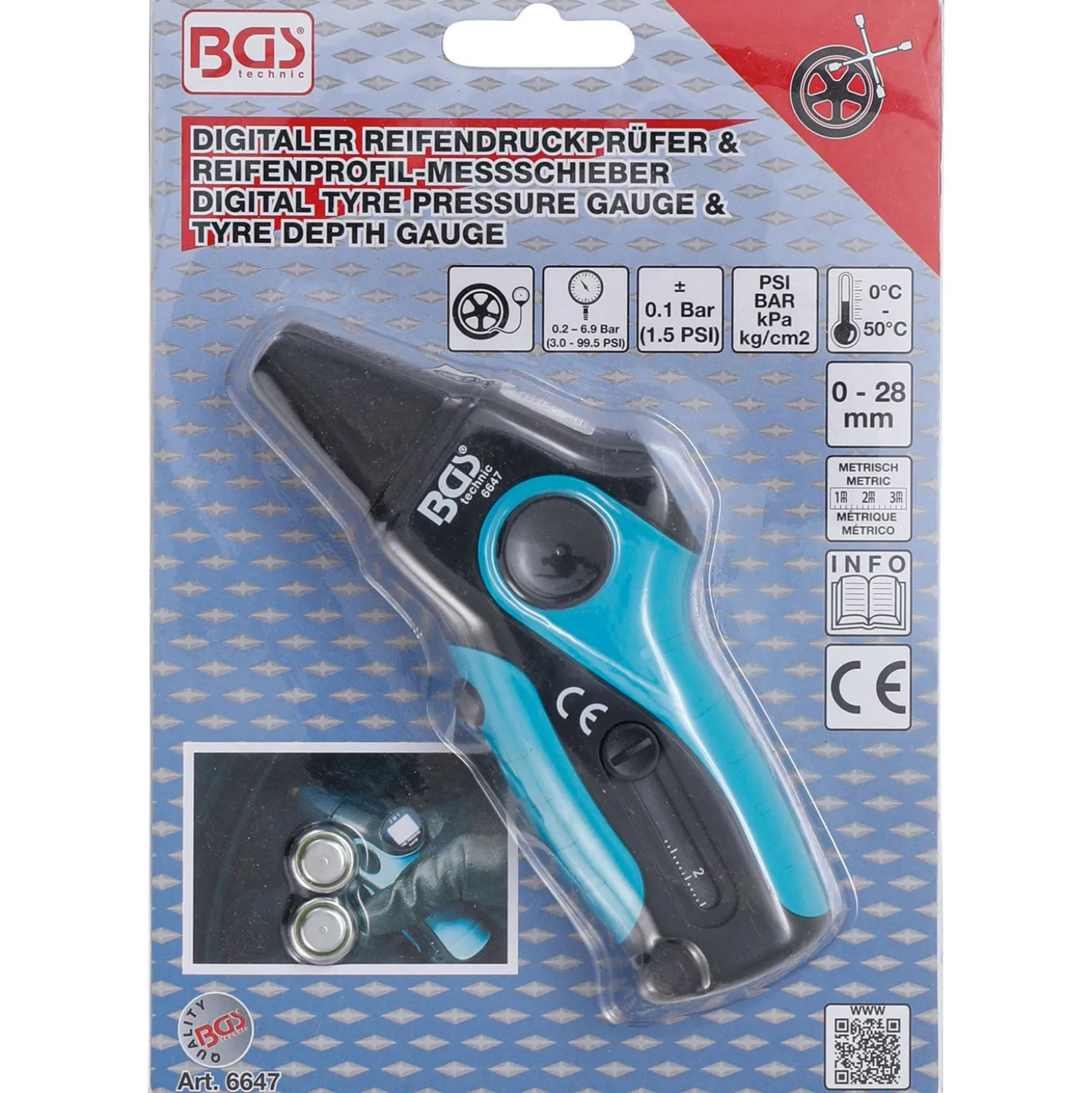 BGS Digitaler Reifendruckprüfer & Reifenprofil-Messschieber "2-IN-1" - 6647