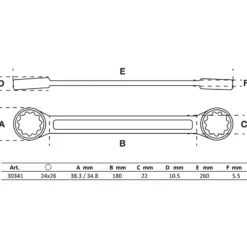 BGS Doppel-Ringschlüssel extra flach SW 24 x 26 mm - 30341