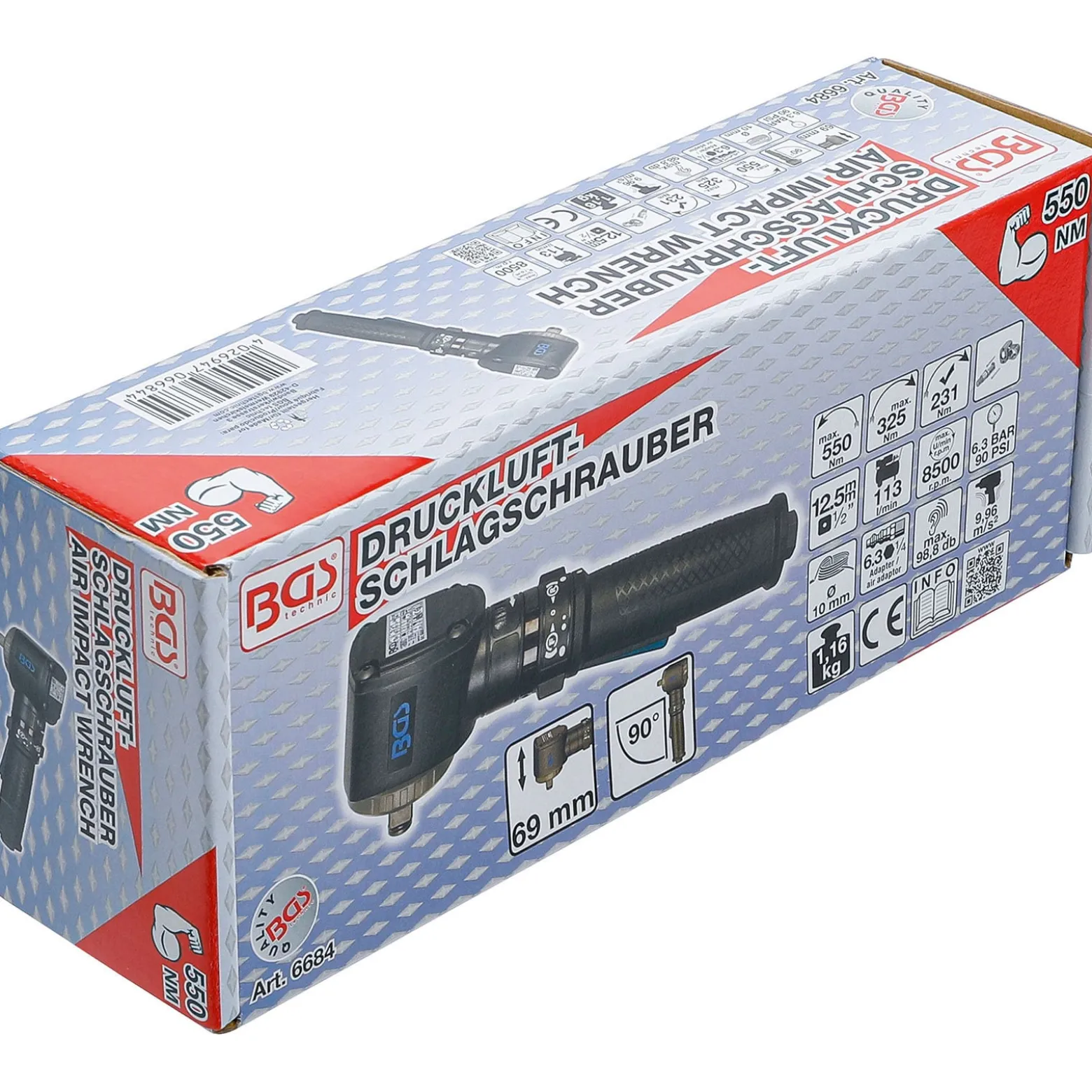 BGS Druckluft-Schlagschrauber abgewinkelt 12,5 mm (1/2") 550 Nm - 6684