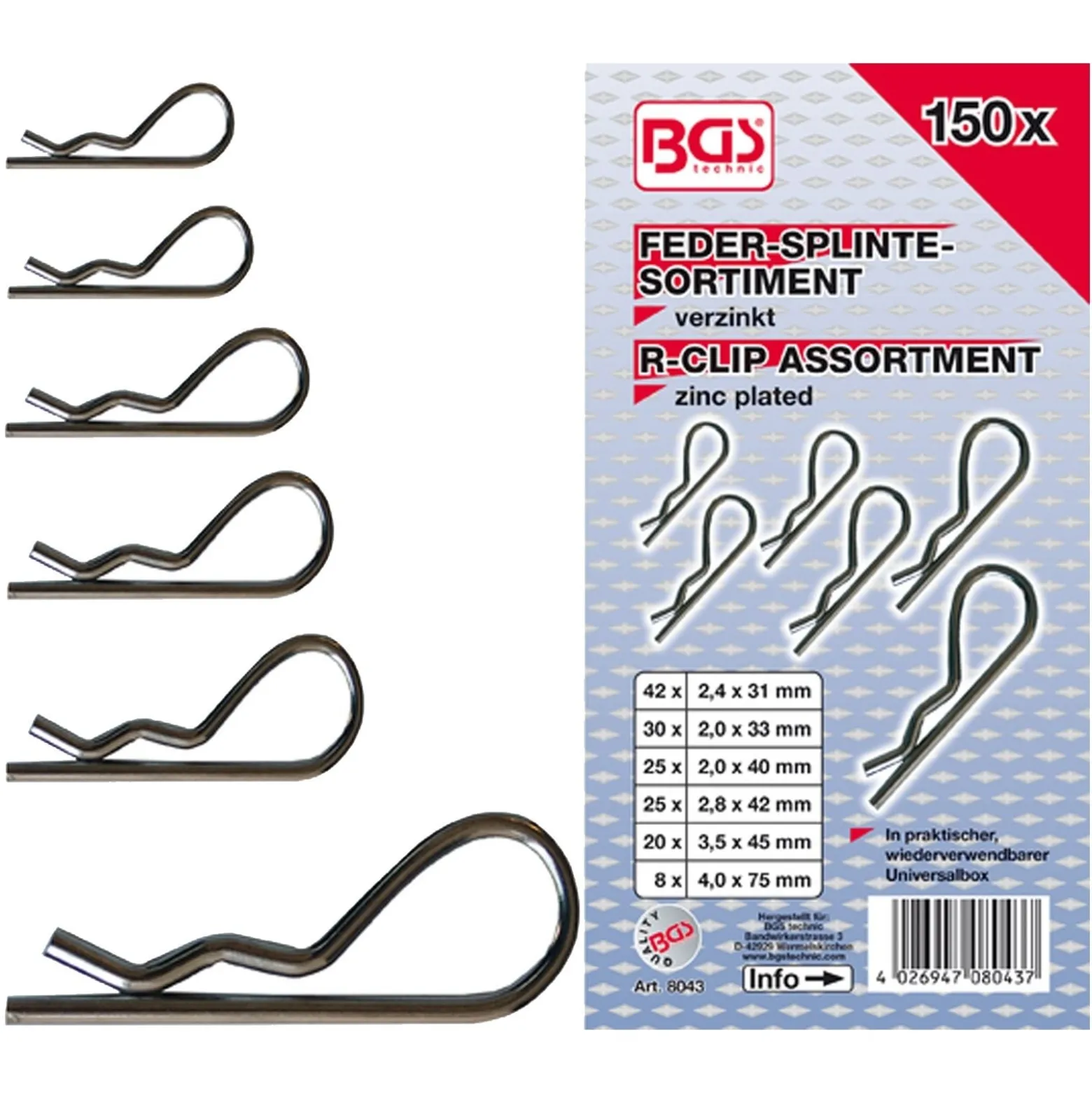 BGS Feder-Splinte-Sortiment 150tlg. - 8043
