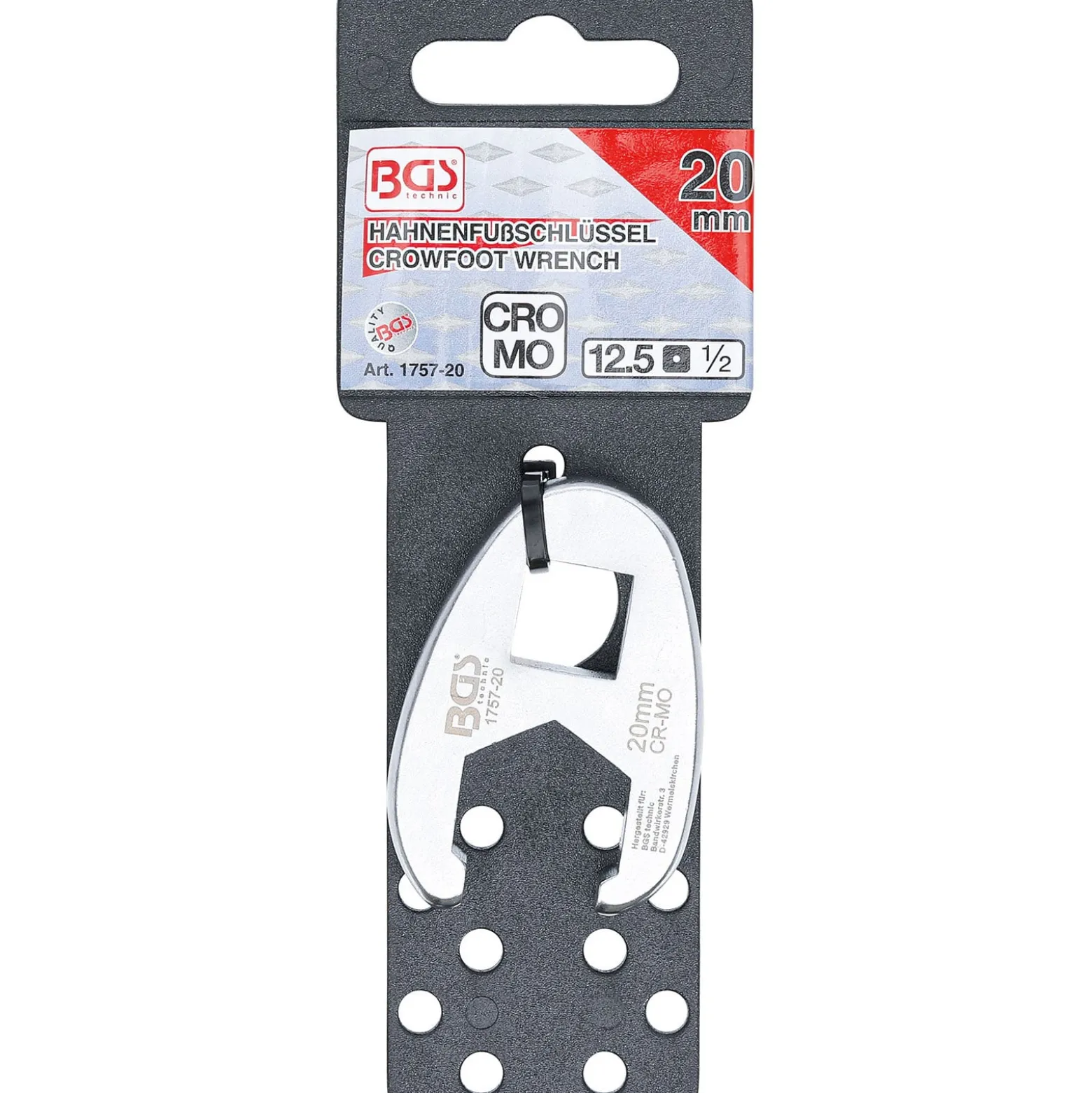 BGS Hahnenfußschlüssel Antrieb Innenvierkant 12,5 mm (1/2") SW 20 mm - 1757-20