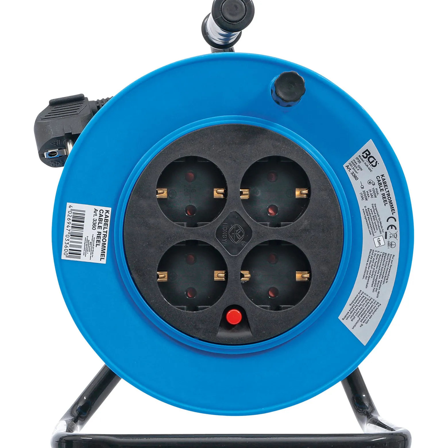 BGS Kabeltrommel 15 m 3x1,5 mm² 4 Steckdosen IP 20 3000 W - 3360