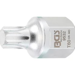 BGS Keilrippenriemen-Bit-Einsatz Antrieb Innenvierkant 12,5 mm (1/2"), Außensechskant SW 22 mm T-Profil (für Torx) T60 - 9532