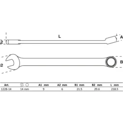 BGS Maul-Ringschlüssel extra lang SW 14 mm - 1228-14