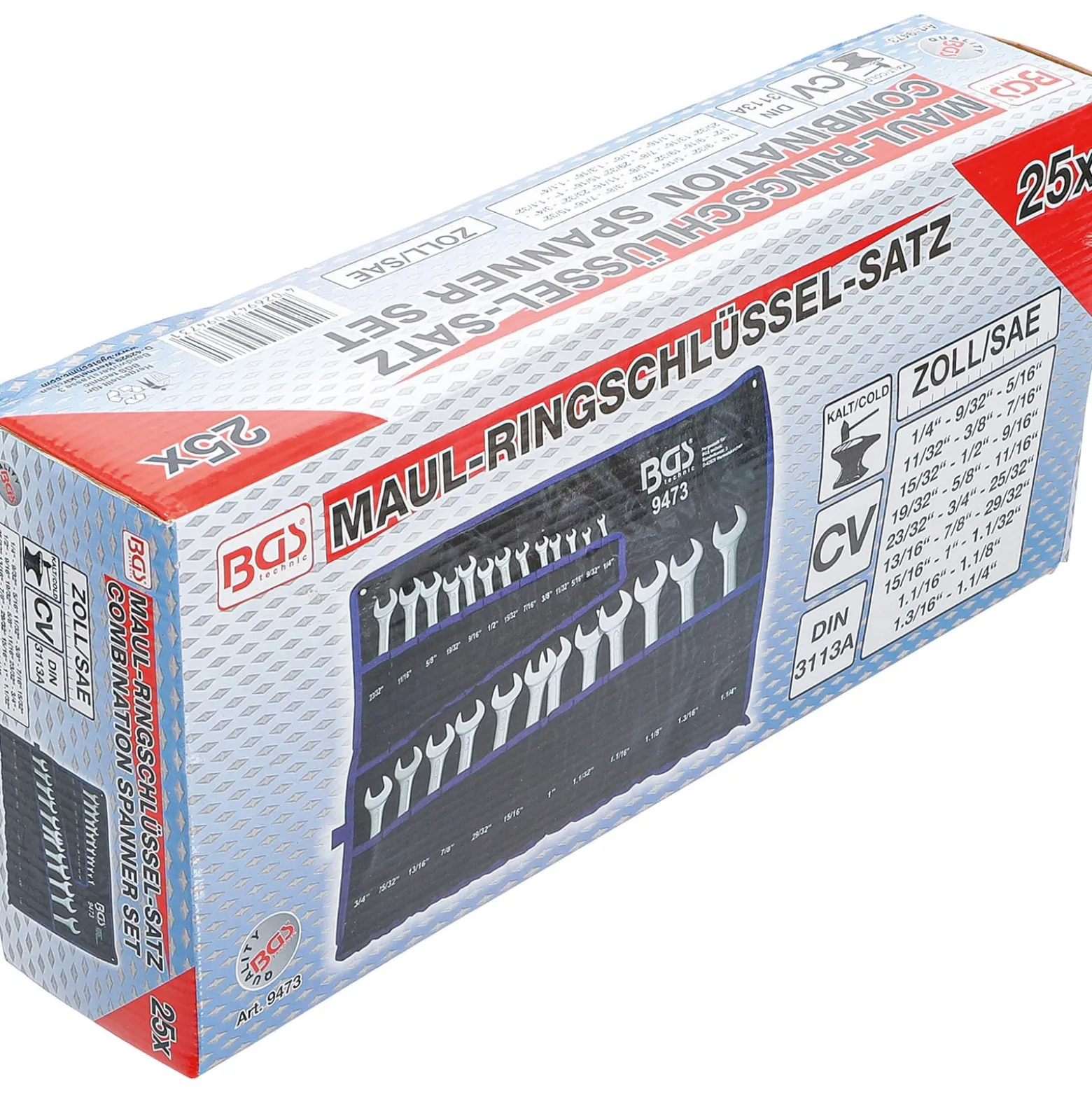 BGS Maul-Ringschlüssel-Satz Zollgrößen SW 1/4" - 1.1/4" 25tlg. - 9473