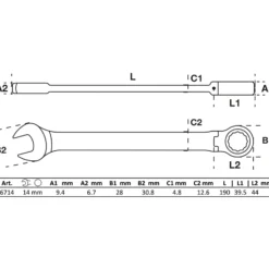 BGS Ratschenring-Maulschlüssel abwinkelbar SW 14 mm - 6714