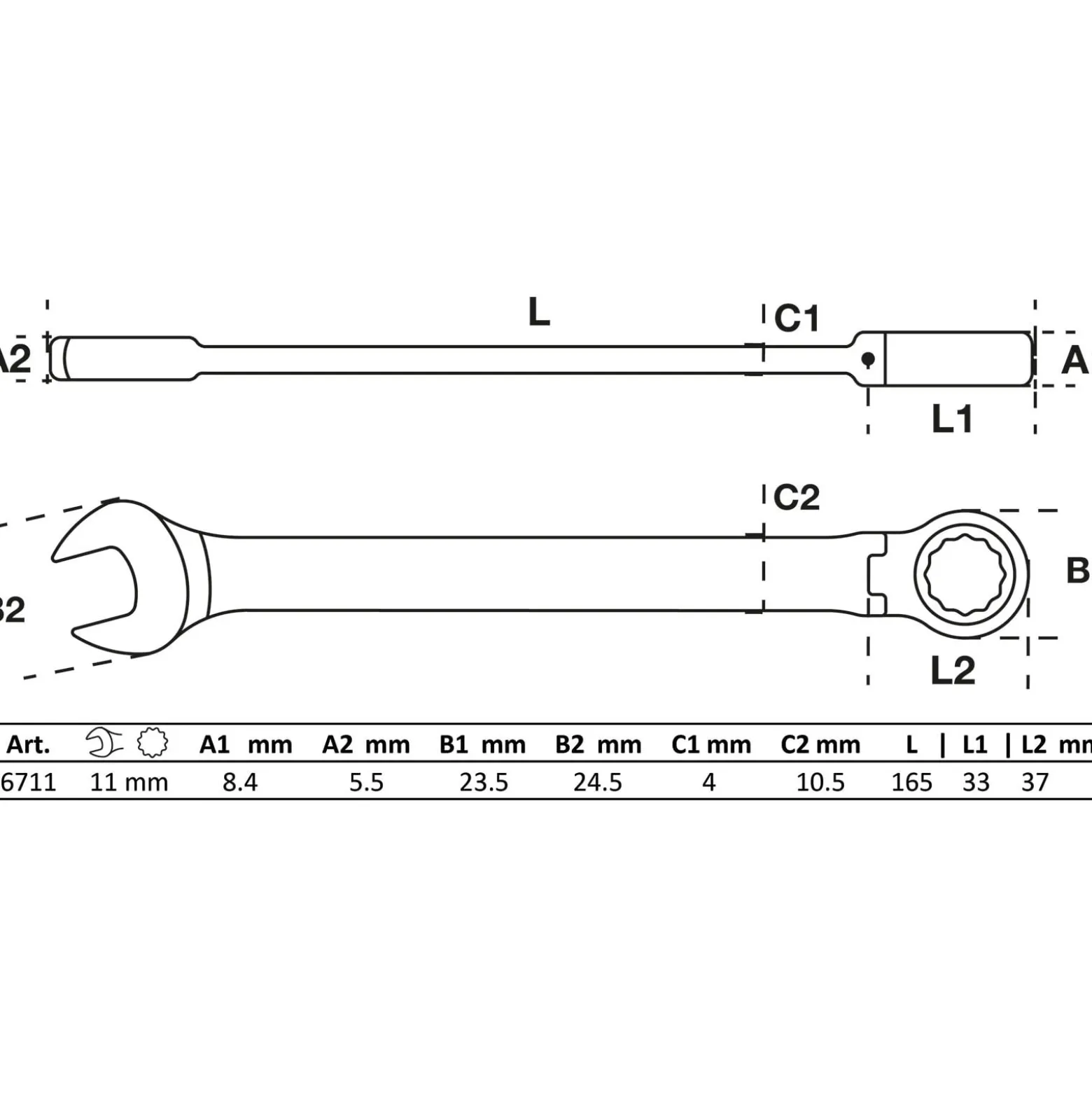 BGS Ratschenring-Maulschlüssel abwinkelbar SW 11 mm - 6711