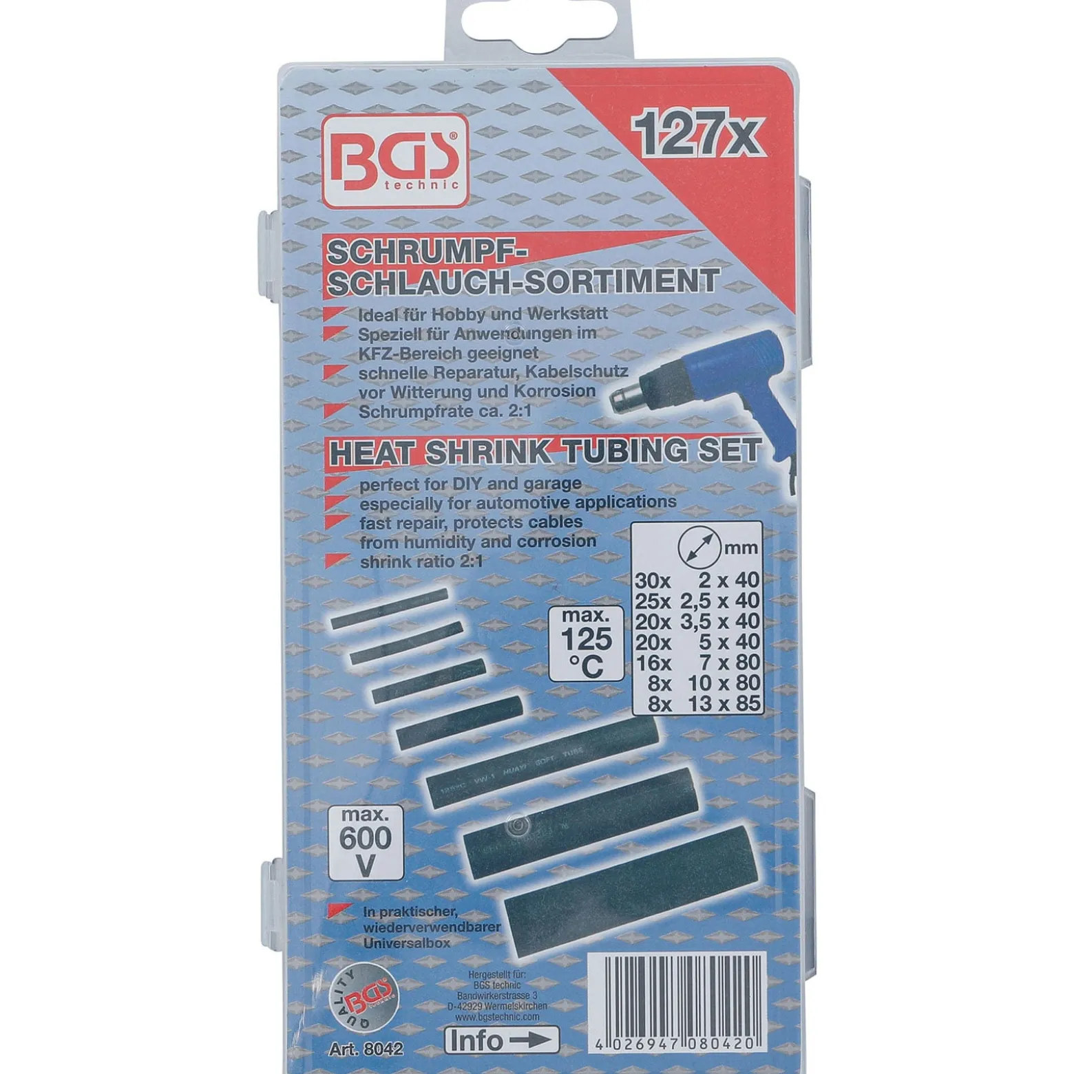 BGS Schrumpfschlauch-Sortiment schwarz 127tlg. - 8042