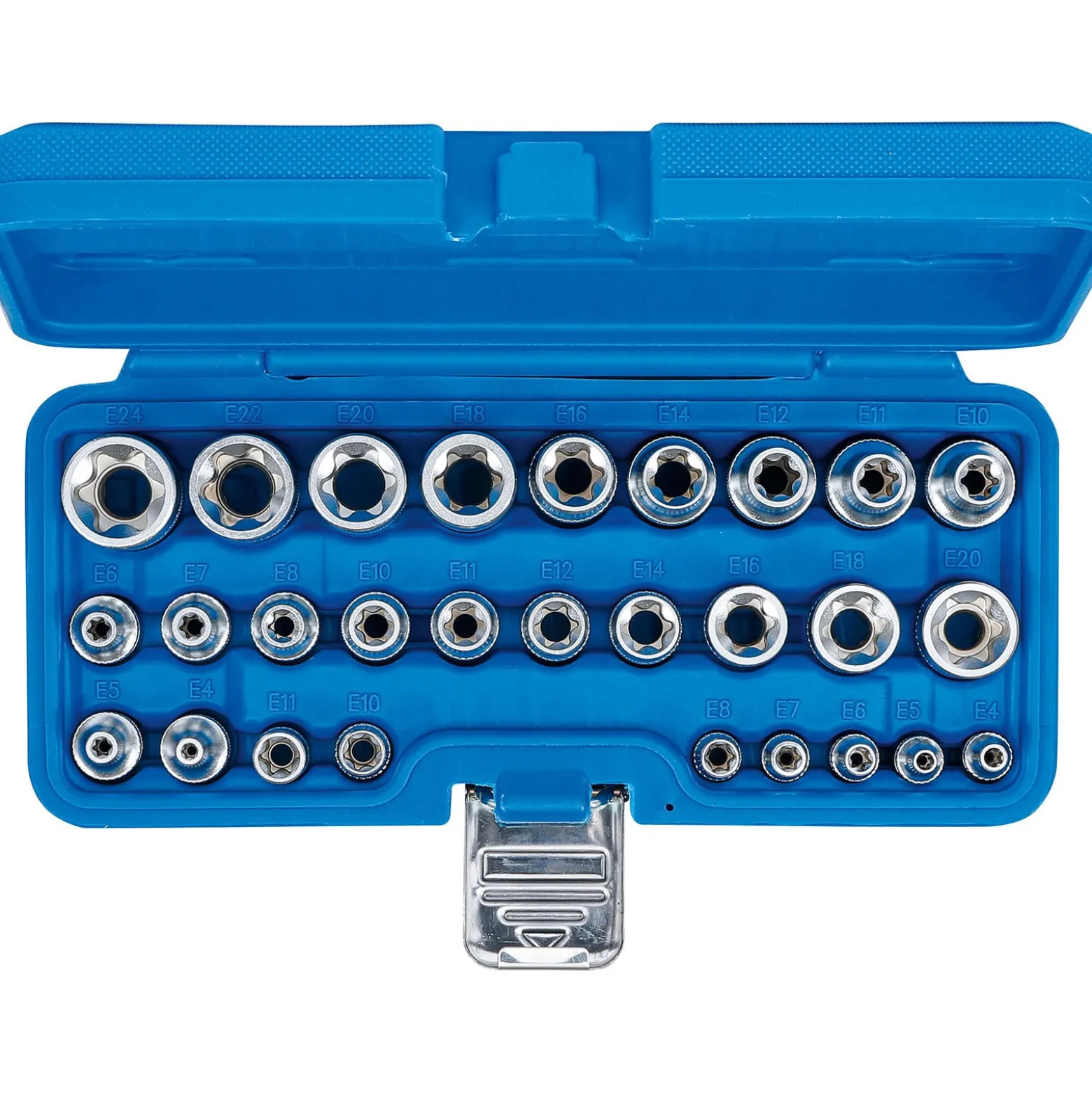 BGS Steckschlüssel-Einsatz-Satz E-Profil Antrieb Innenvierkant 6,3 mm 1/4" / 12,5 mm (1/2") SW E4 - E24 28tlg. - 70099