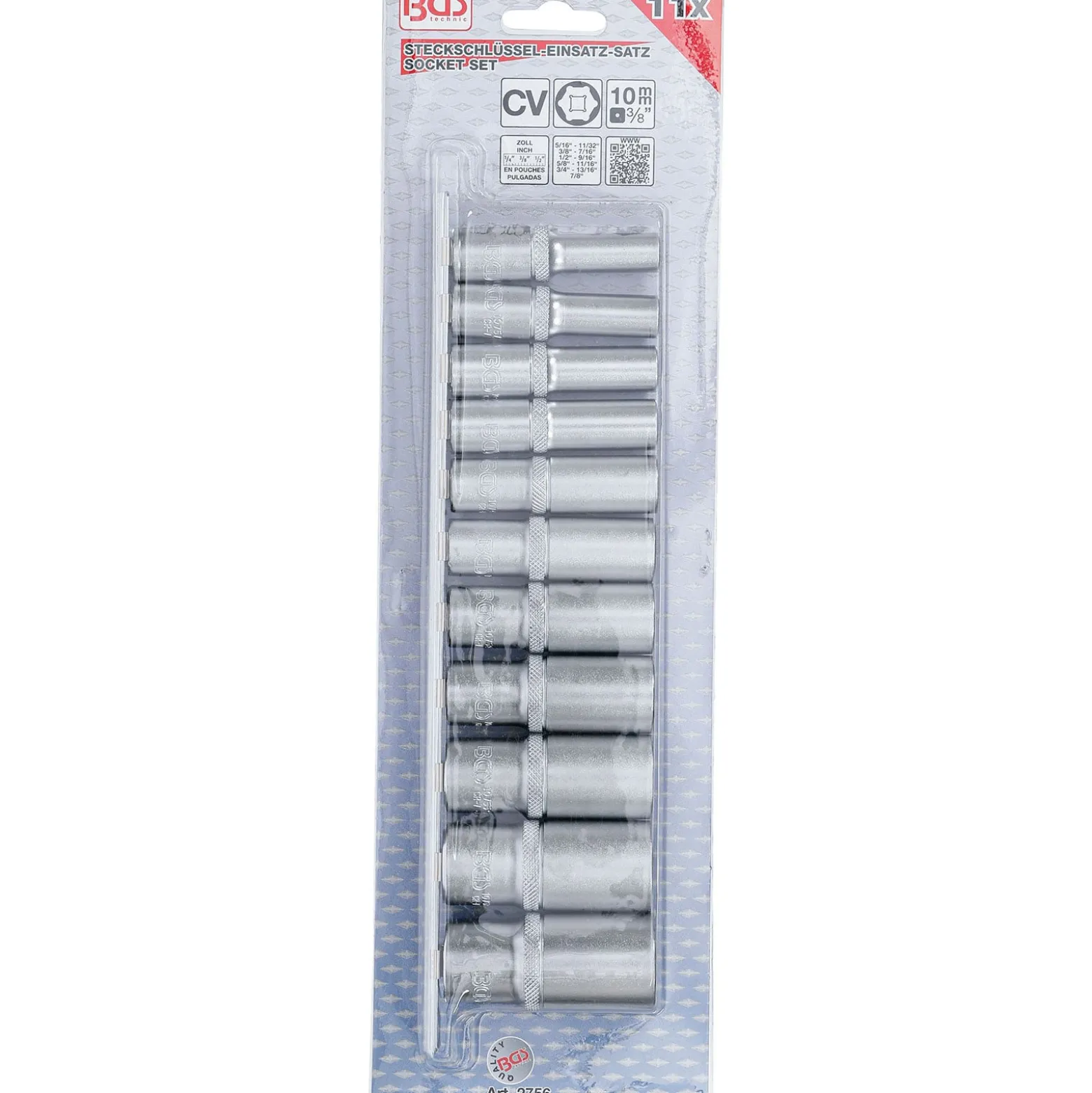 BGS Steckschlüssel-Einsatz-Satz Sechskant tief Antrieb Innenvierkant 10 mm (3/8") Zollgrößen 11tlg. - 2756