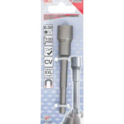 BGS Steckschlüssel-Einsatz Sechskant extra lang für Bohrmaschinen Antrieb Außensechskant 6,3 mm (1/4") SW 13 mm - 2769