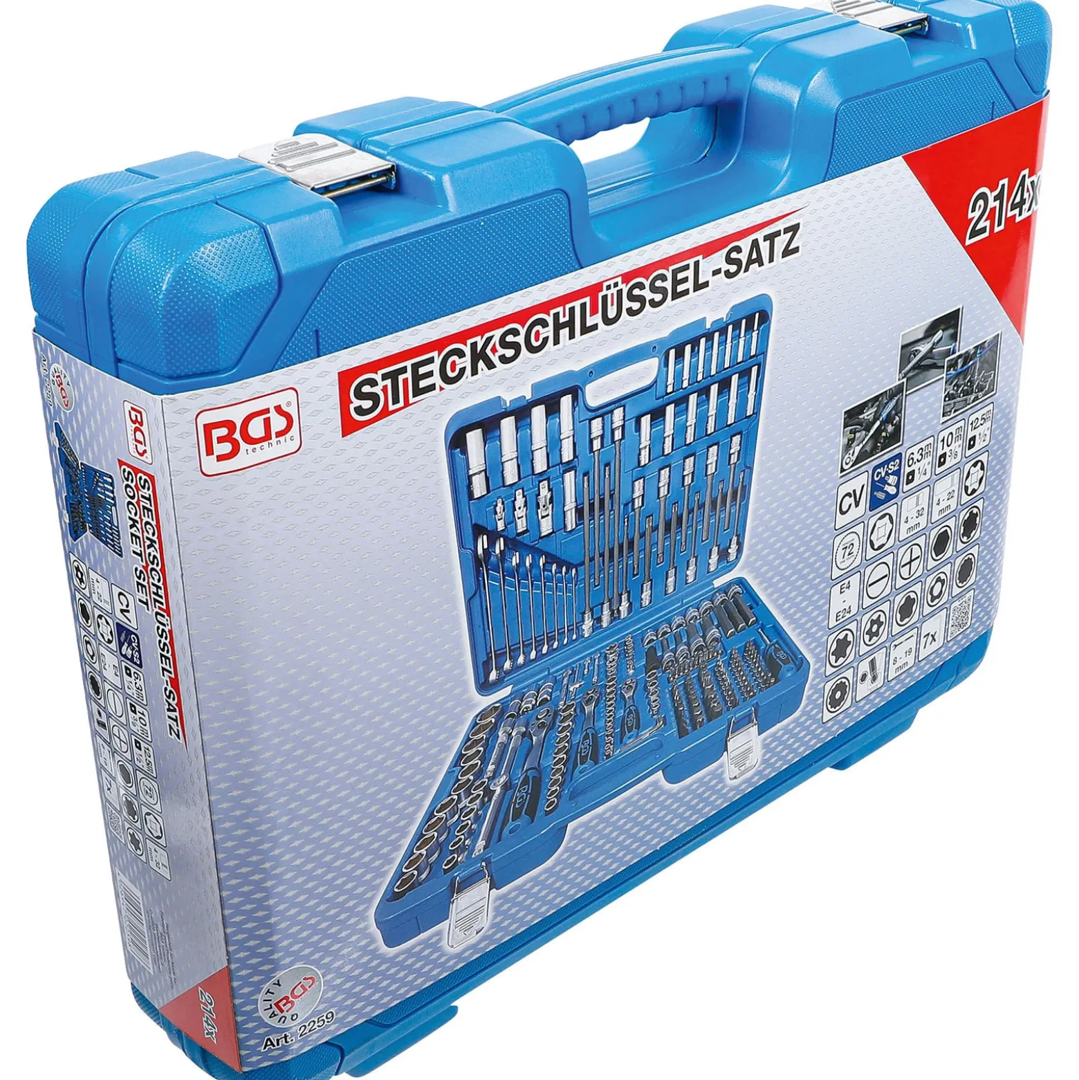 BGS Steckschlüssel-Satz Sechskant Antrieb 6,3 mm (1/4") / 10 mm (3/8") / 12,5 mm (1/2") 214tlg. - 2259