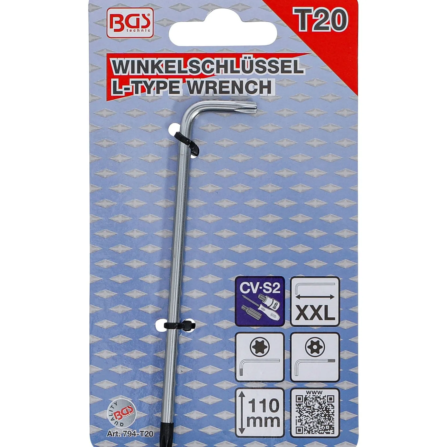 BGS Winkelschlüssel extra lang T-Profil (für Torx) mit/ohne Bohrung T20 - 794-T20