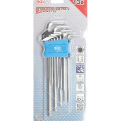 BGS Winkelschlüssel-Satz extra lang Zollgrößen Innensechskant / Innensechskant mit Kugelkopf 0,05" - 3/8" 13tlg. - 9801
