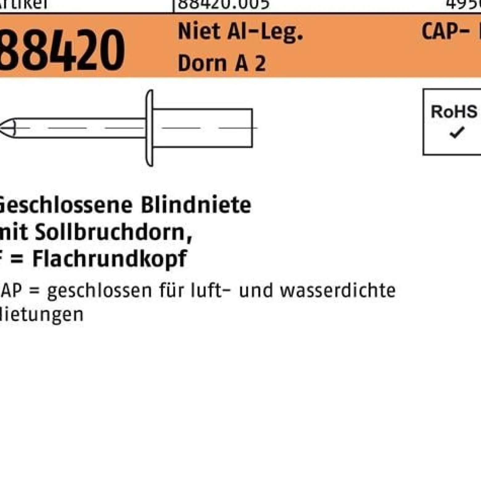 Blindniete R 88420 Flachrundkopf 4x 12,5 Niet Aluminium/Dorn A 2 500St. GESIPA