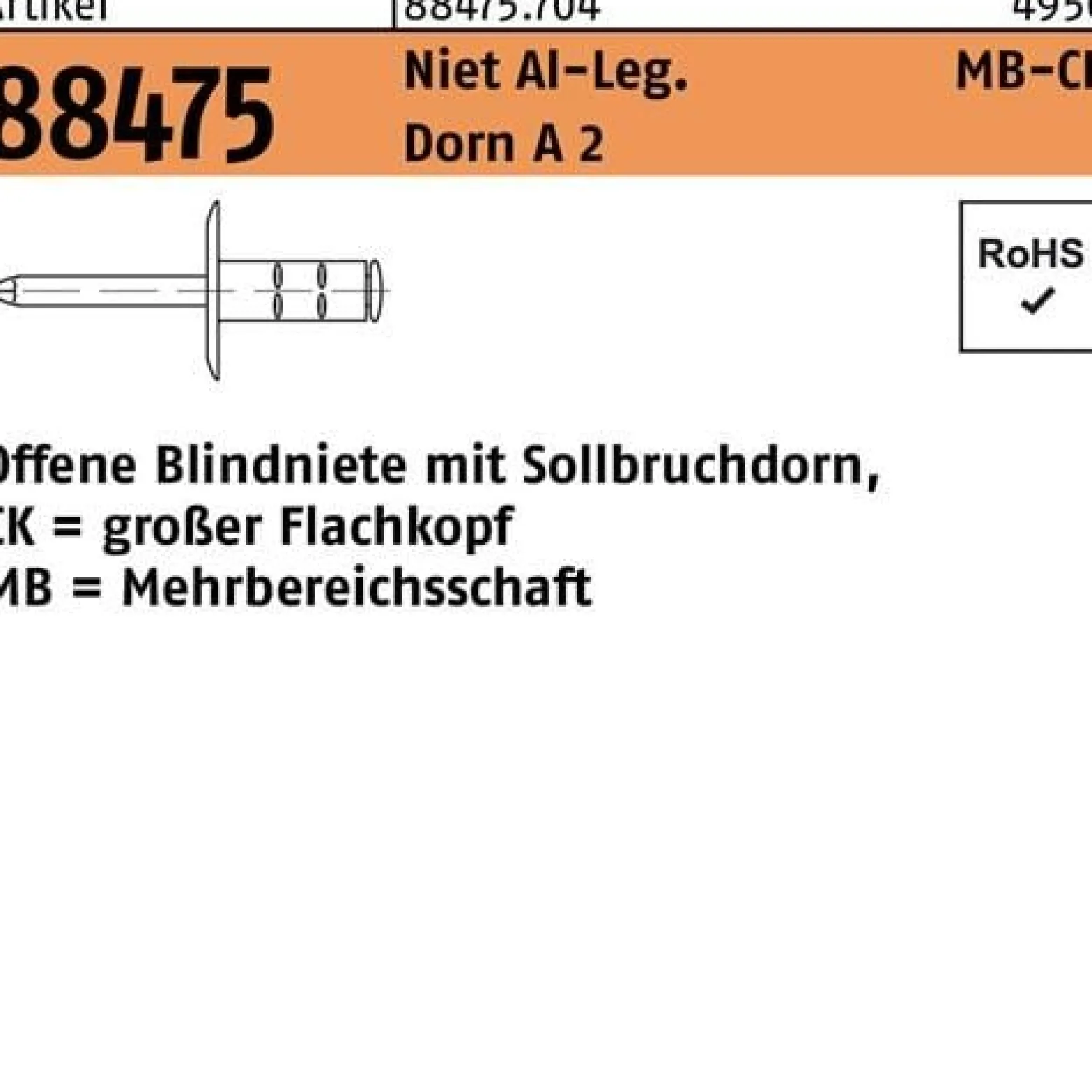 Blindniete R 88474 FLAKO 3,2x 9,5 K 9,5 Niet Aluminium/Dorn A 2 1000St. GESIPA