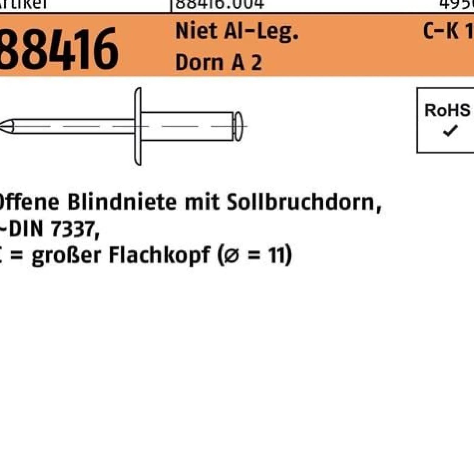 Blindniete R 88416 großer FLAKO 5x16 Niet Aluminium/Dorn A 2 500St.