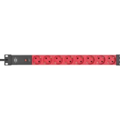 Brennenstuhl Alu-Line 19" Steckdosenleiste für Schaltschränke mit 10A Sicherungsautomat und Kaltgerätestecker IEC C14 8-fach silber/rot 2 m H05VV-F 3G1,0 - 1390007118