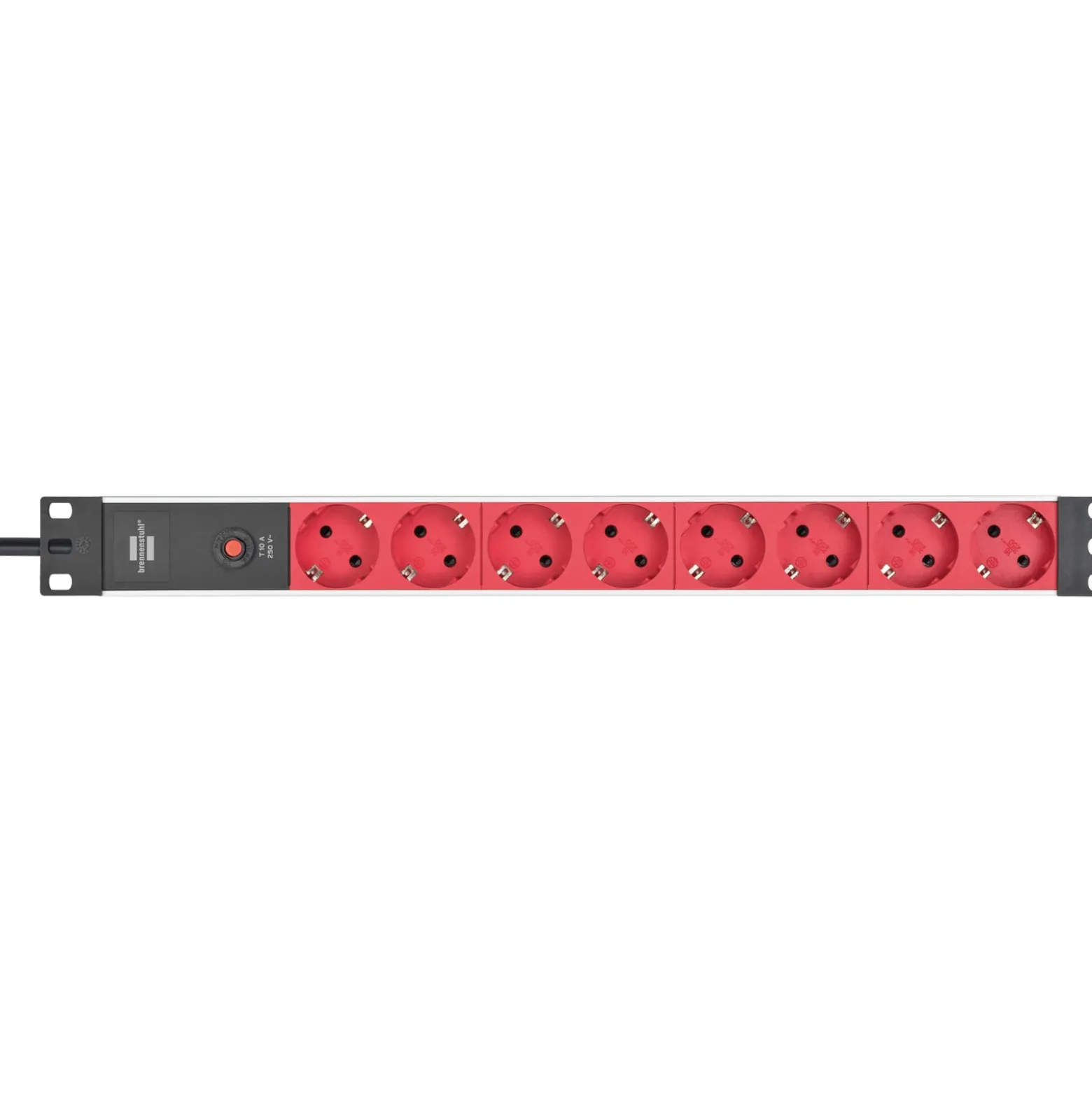 Brennenstuhl Alu-Line 19" Steckdosenleiste für Schaltschränke mit 10A Sicherungsautomat und Kaltgerätestecker IEC C14 8-fach silber/rot 2 m H05VV-F 3G1,0 - 1390007118