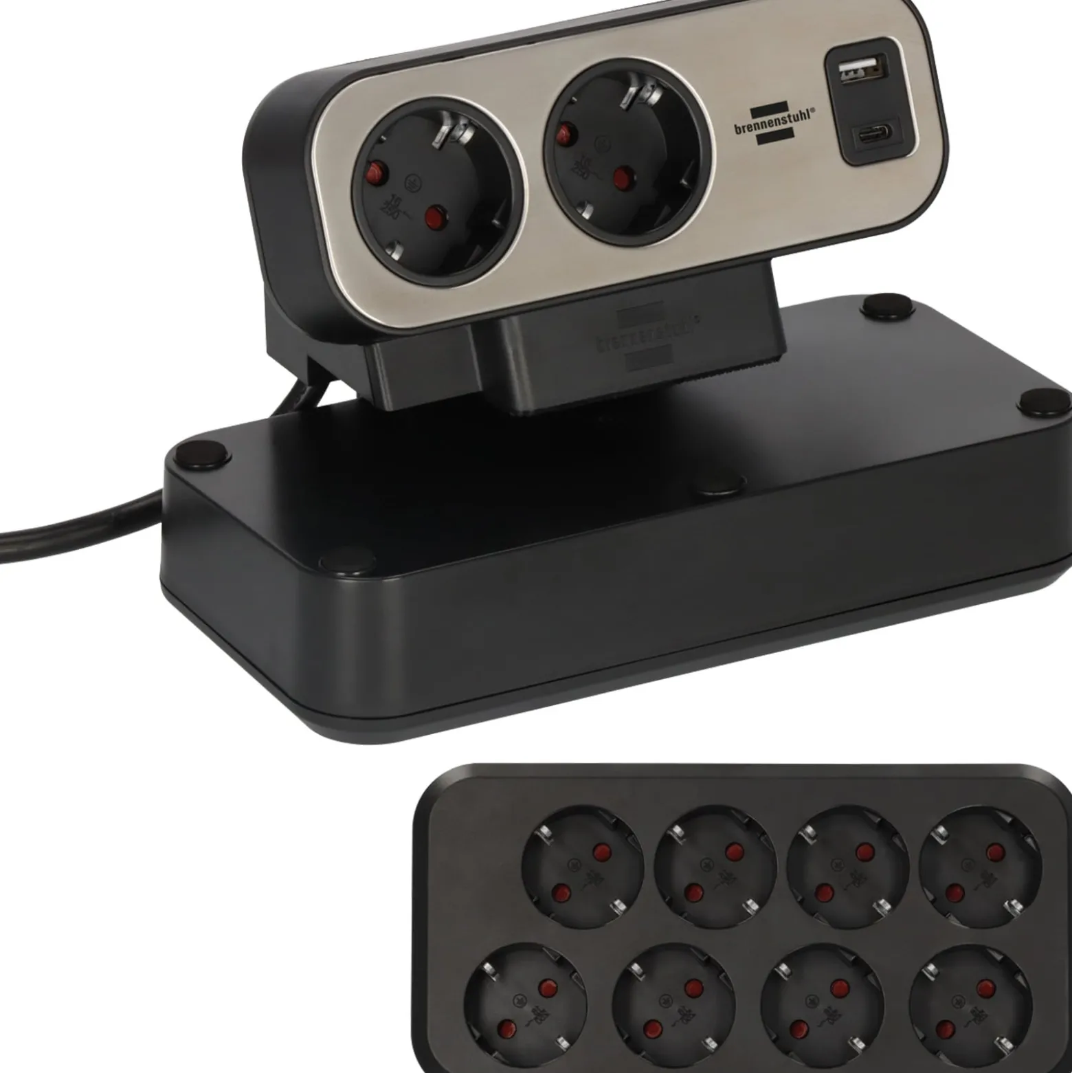 Brennenstuhl brennenstuhl®estilo Duplex Tischsteckdosenleiste, 1x USB C, 1x USB A, 10x Schutzkontakt-Steckdosen, silber/schwarz - 1153580200