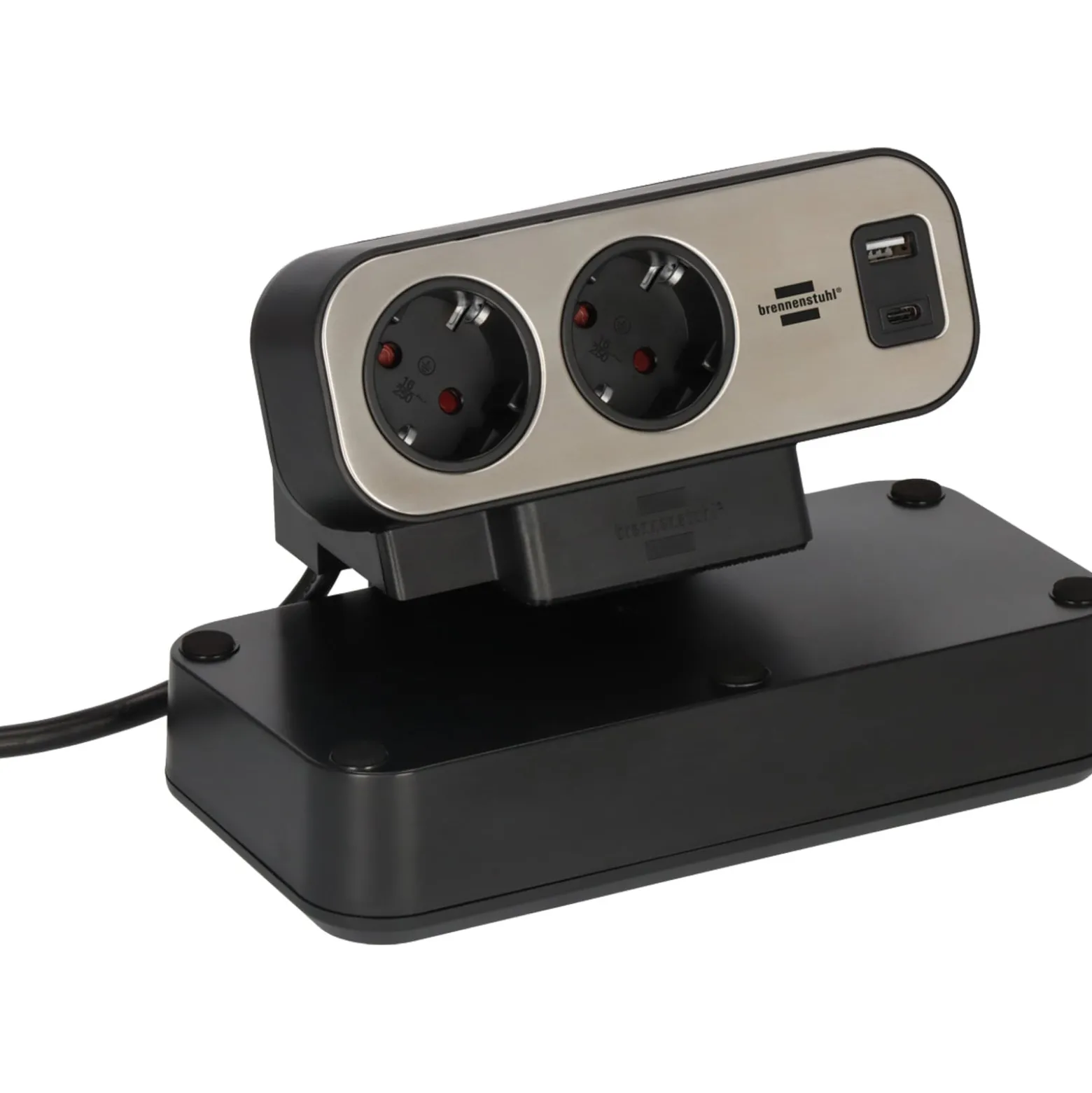 Brennenstuhl brennenstuhl®estilo Duplex Tischsteckdosenleiste, 1x USB C, 1x USB A, 10x Schutzkontakt-Steckdosen, silber/schwarz - 1153580200