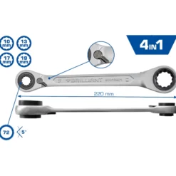 BRILLIANT TOOLS 4in1 Doppel-Ratschenringschlüssel 10 x 13 17 x 19 mm - BT013901