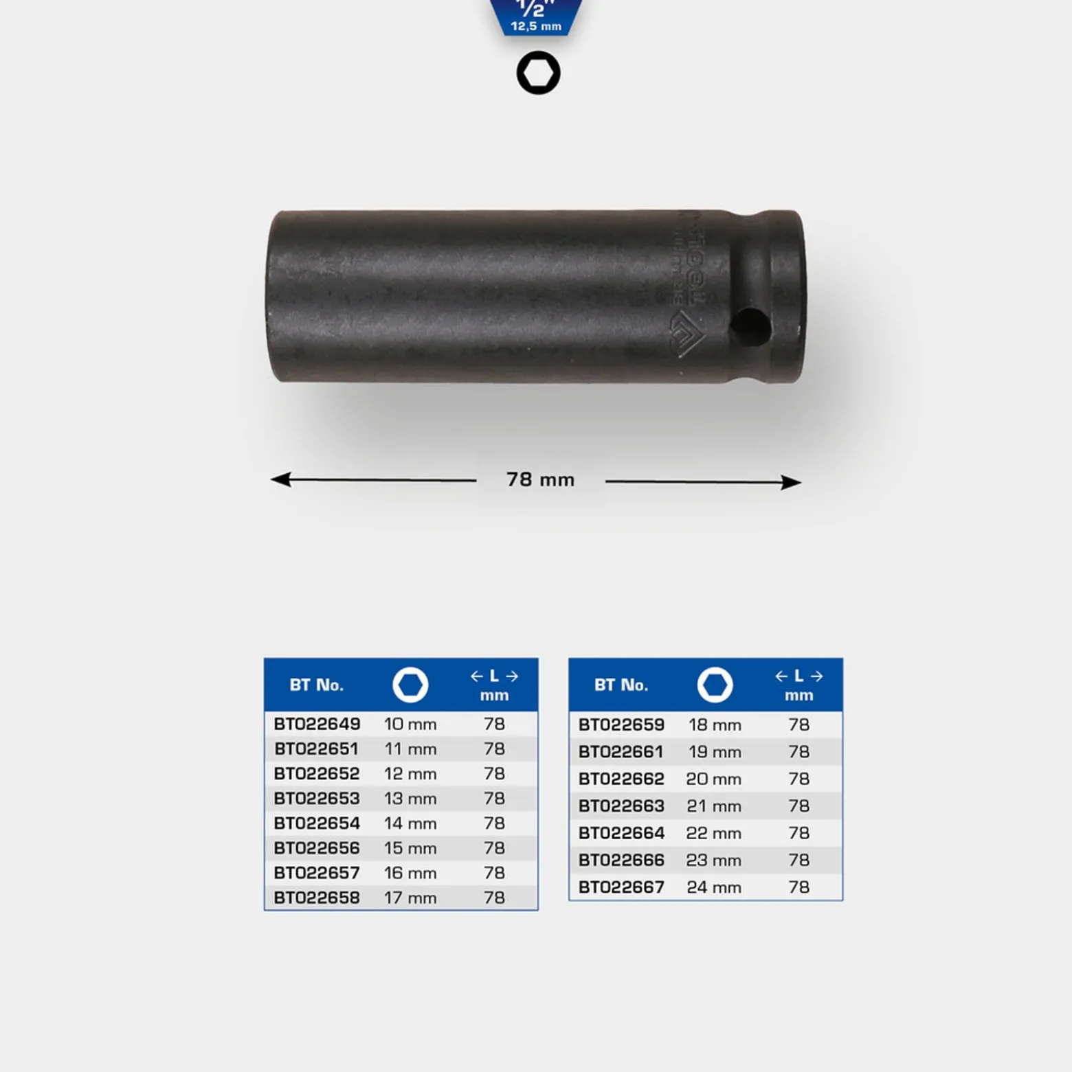 BRILLIANT TOOLS 1/2" Kraft-Stecknuss Sechskant 20 mm lang - BT022662
