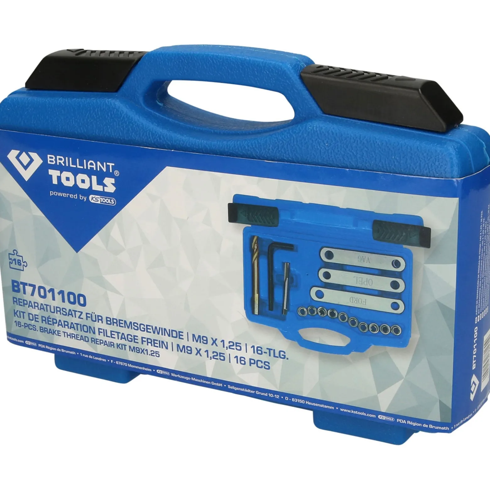 BRILLIANT TOOLS Reparatursatz für Bremsgewinde M9 x 1,25 16tlg. - BT701100