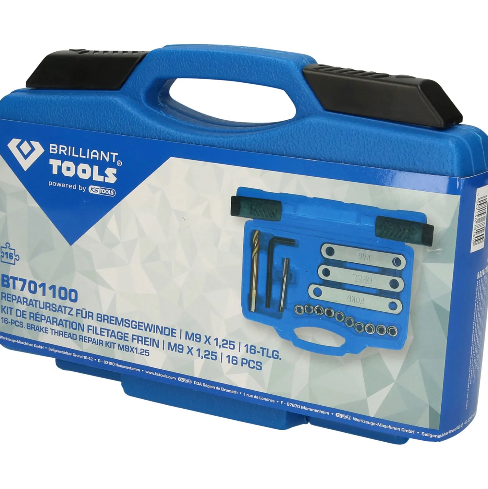 BRILLIANT TOOLS Reparatursatz für Bremsgewinde M9 x 1,25 16tlg. - BT701100