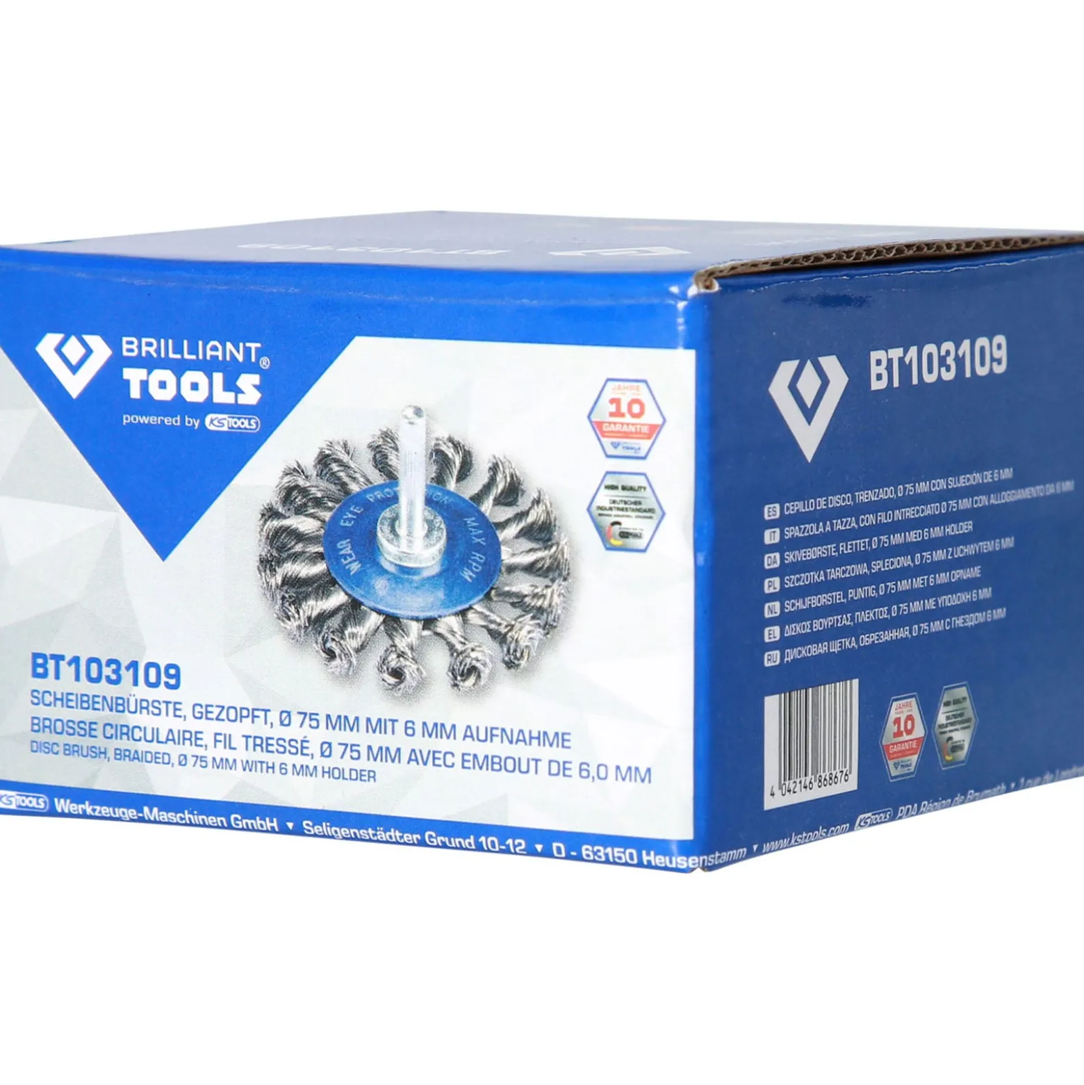 BRILLIANT TOOLS Scheibenbürste gezopft Ø 75 mm mit 6 mm Aufnahme - BT103109