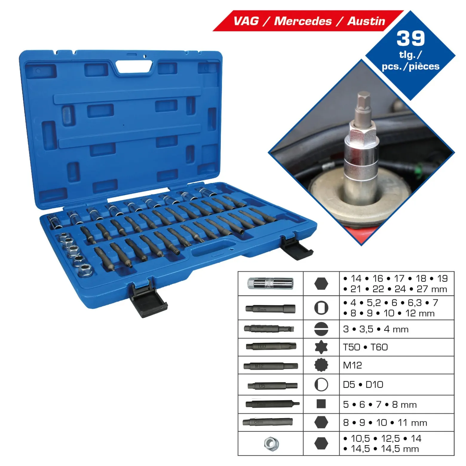 BRILLIANT TOOLS Stoßdämpfer-Werkzeug-Satz 39tlg. - BT651050