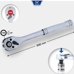 BRILLIANT TOOLS 3/8" Umschaltknarre mit Metallgriff 100 Zahn - BT021995