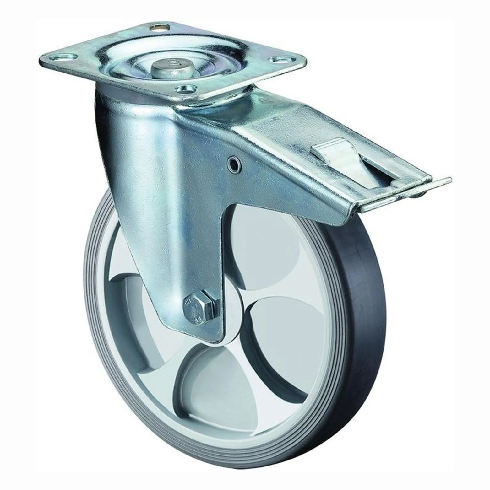 BS Rollen Lenkrolle mit Totalfeststeller und Anschraubplatte thermoplastisches Gummi Rollenlager 80 mm 100 kg - L420.B44.081