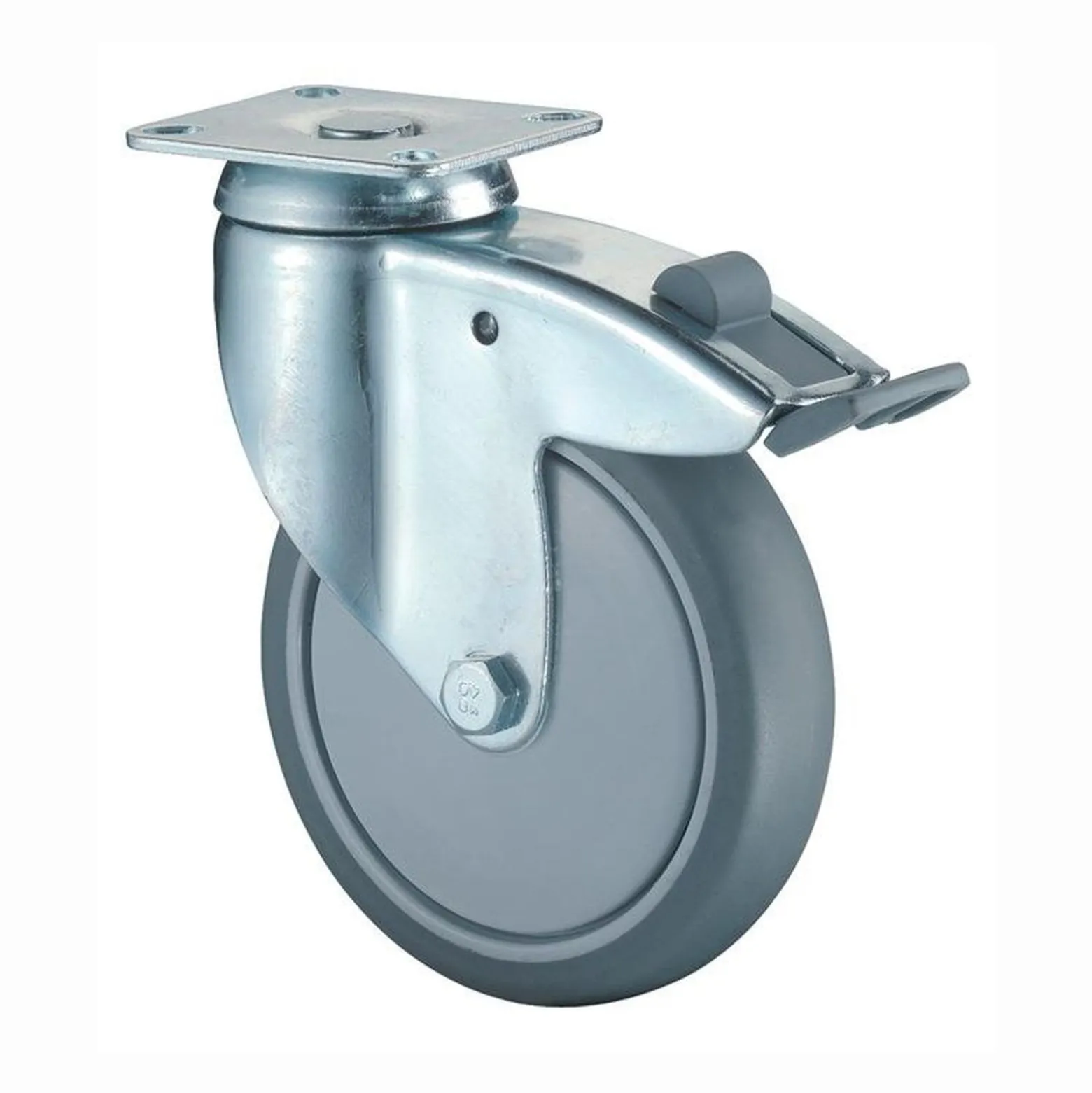 BS Rollen Lenkrolle mit Totalfeststeller und Anschraubplatte schwer Gummi Kugellager Rad-Ø 100 mm 80 kg - C120.A85.100