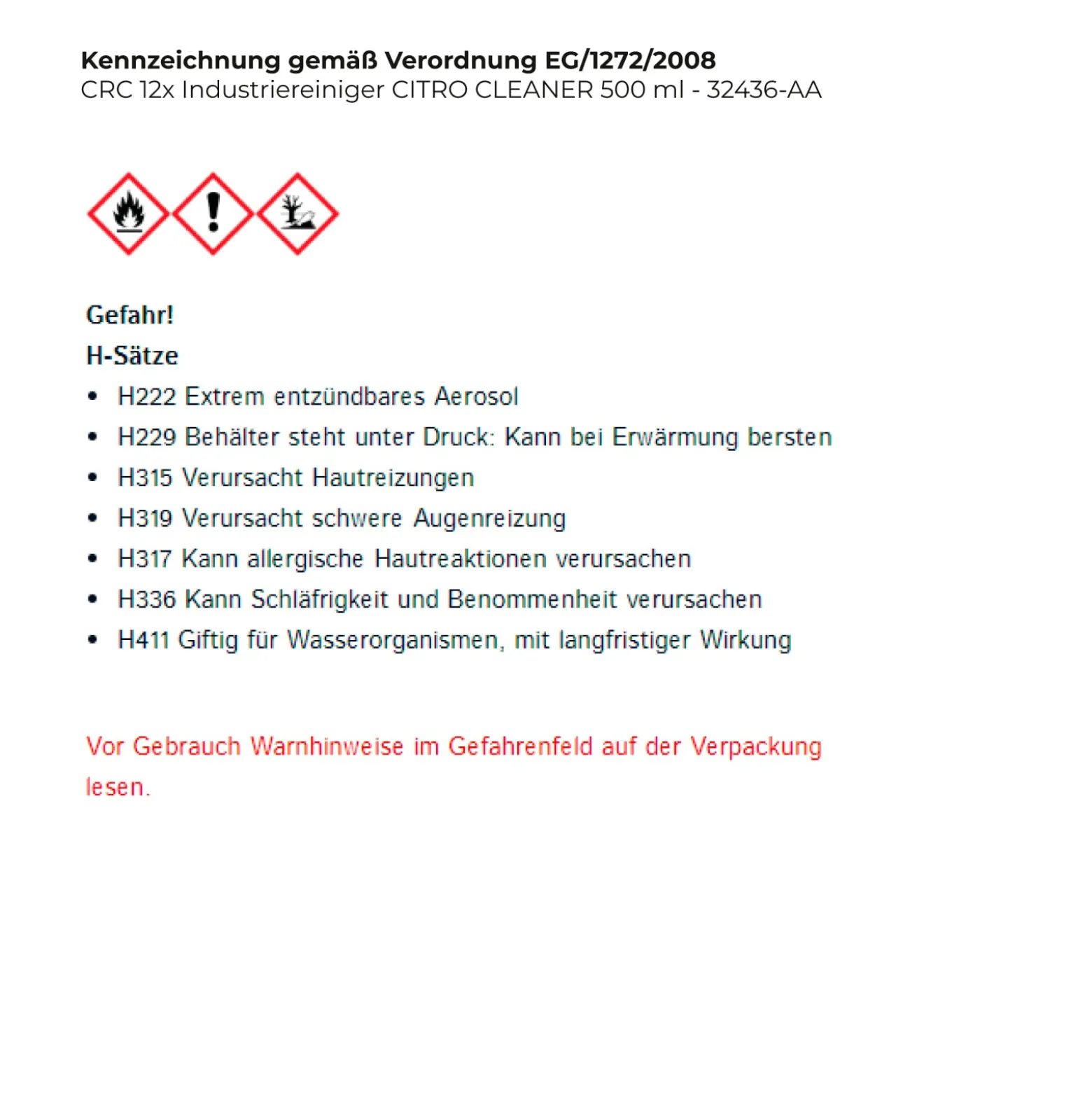 CRC Industriereiniger CITRO CLEANER 500 ml - 32436-AA