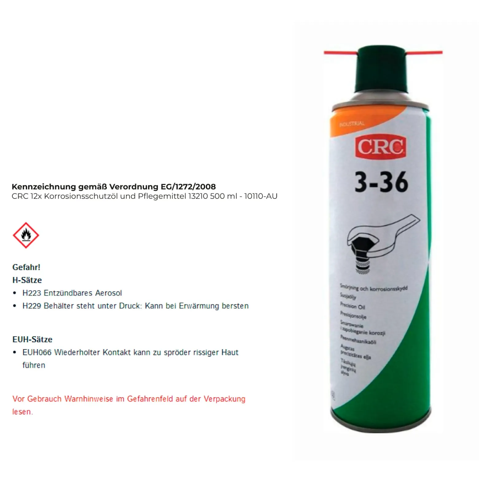 CRC Korrosionsschutzöl und Pflegemittel 3-36 500 ml Spraydose - 10110-AU