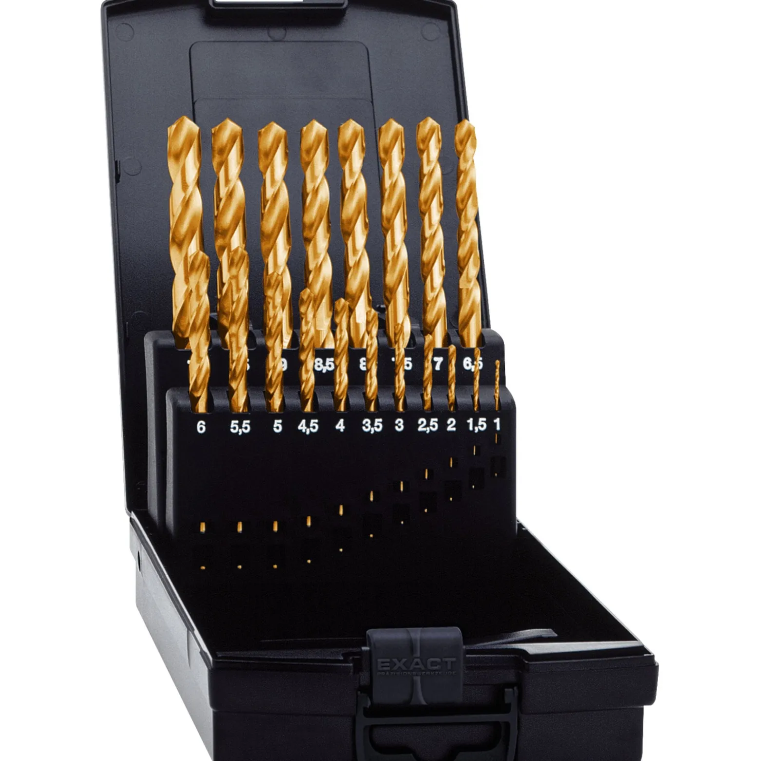 EXACT Spiralbohrer-Set Ø 1-10 mm, HSS-TiN, 19-tlg., DIN338