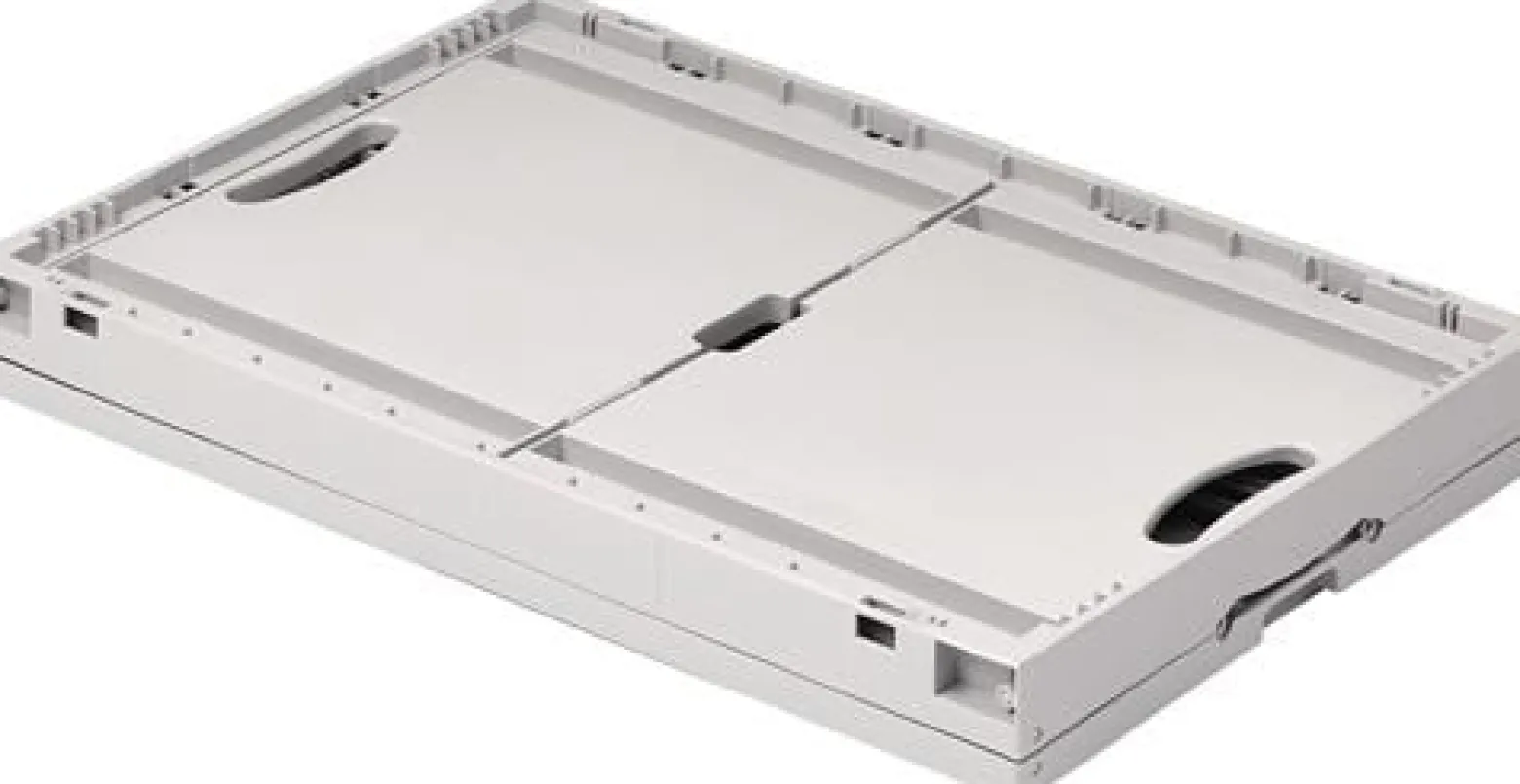 Faltbox L600xB400xH323mm Inh.67l hellgrau o.Deckel PP Durchfassgriffe