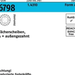 Fächerscheibe DIN 6798 FormA außengezahnt A 6,4 1.4310 1000 Stück