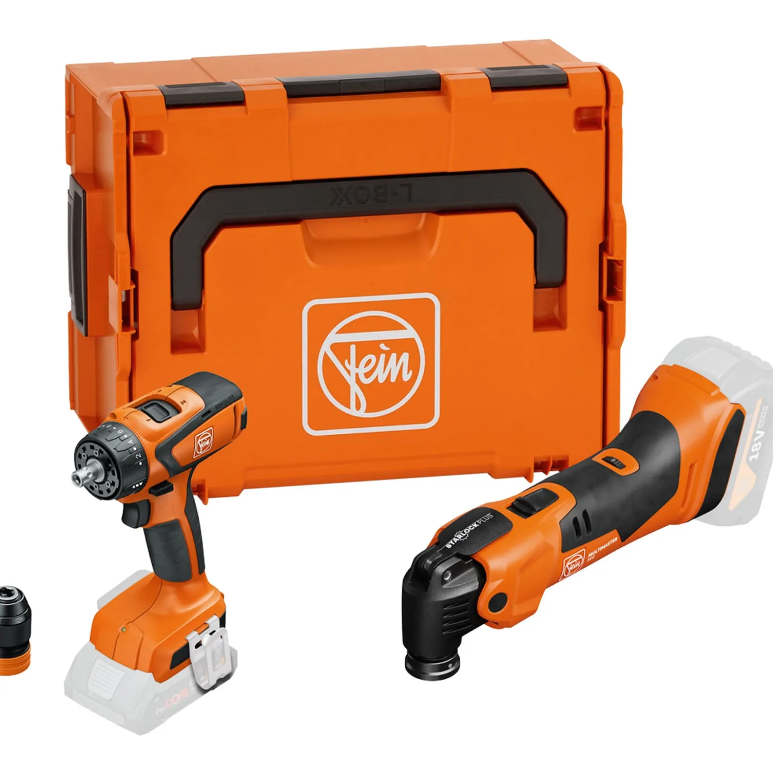 Fein Vorteils-Combo Akku: Akku MULTIMASTER AMM 500 & Akku-Bohrschrauber ASCM 18 QSW AS in L-Boxx - 99100000838